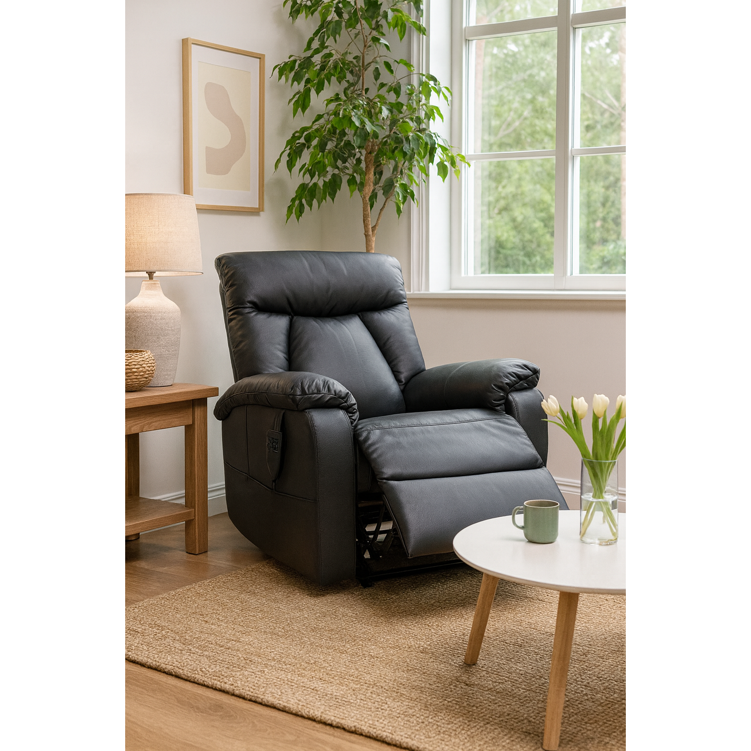 Sammy recliner nostoavustimella musta nahka