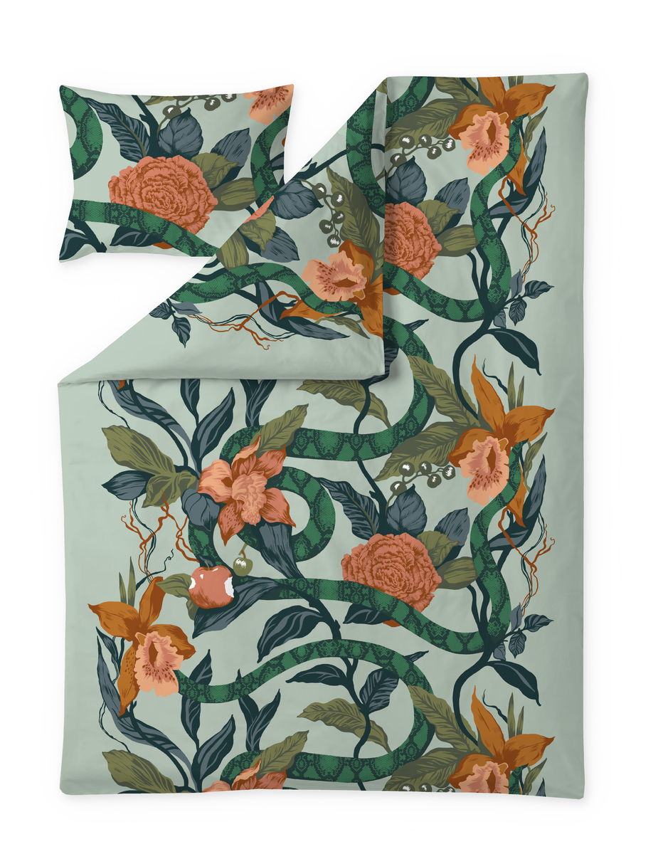 Vallila Kielletty Puutarha satiinipussilakanasetti 150x210cm vihreä
