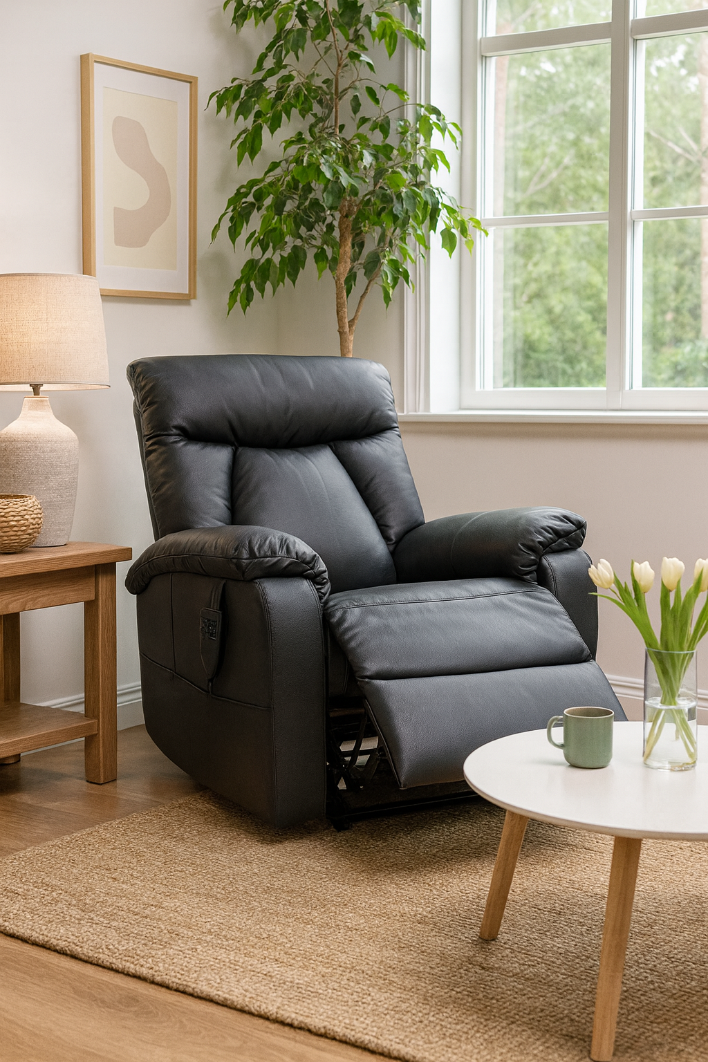 Sammy recliner nostoavustimella musta nahka